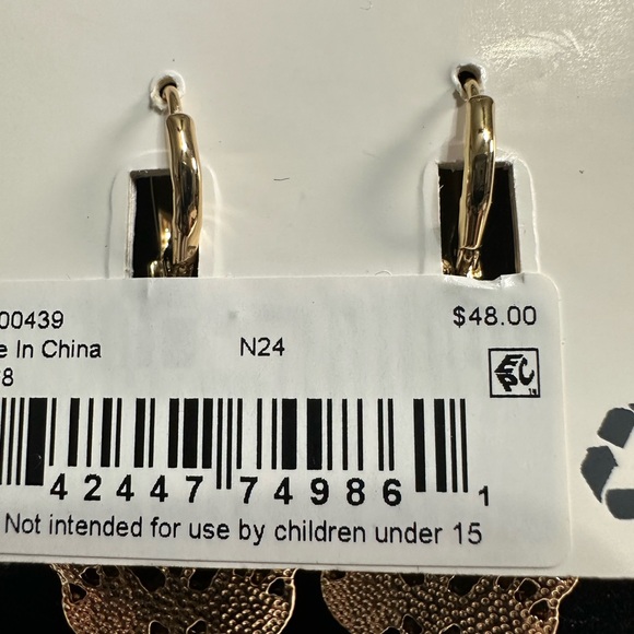 Marchesa Gold Drop Earrings with Butterfly Design - Picture 2 of 3